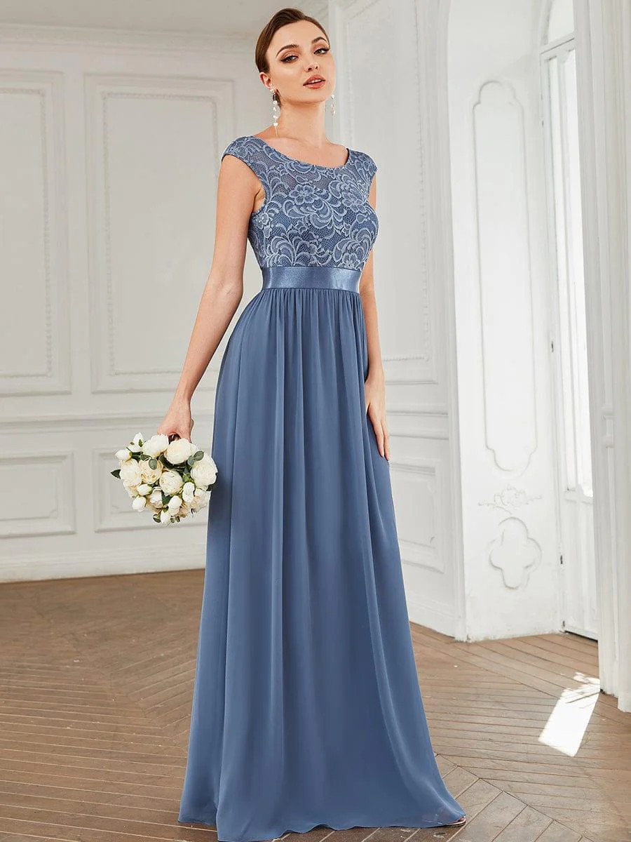 Round Neck Lace Bodice Bridesmaid Dress(Final Sale) - Image 26
