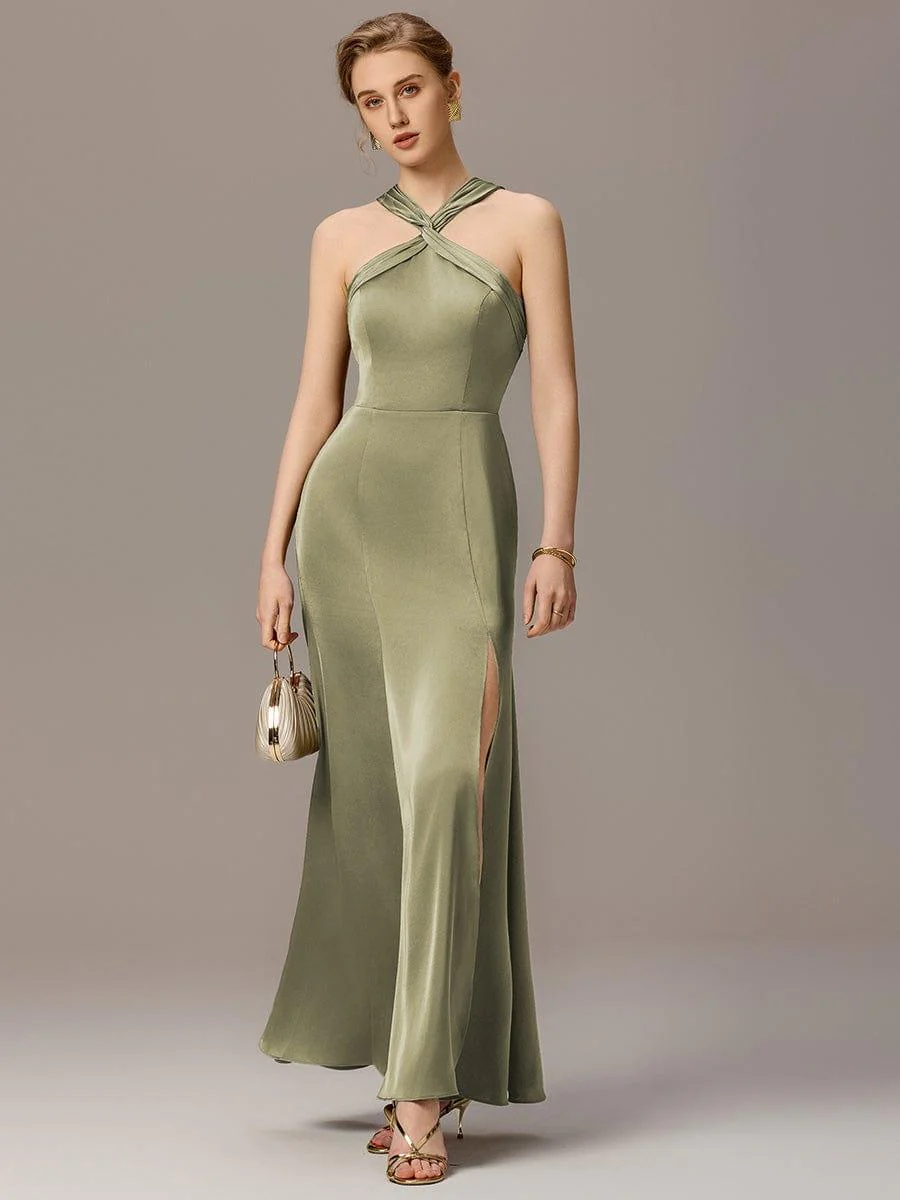 ever BELISSE|Satin Cross Halter Sleeveless Maxi Bridesmaid Dress - Image 3
