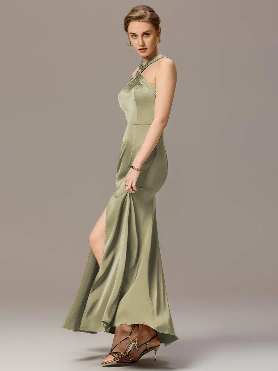 ever BELISSE|Satin Cross Halter Sleeveless Maxi Bridesmaid Dress - Image 5