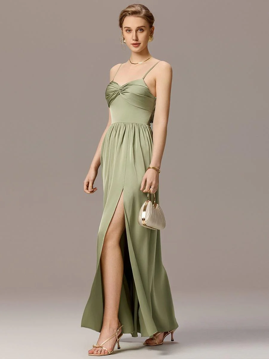 ever BELISSE|Satin Pleated Back-Tie Sleeveless Maxi Bridesmaid Dress - Image 6