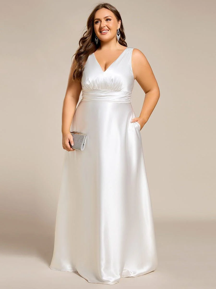 ever INDY|Sleeveless Empire Waist Satin Maxi Bridesmaid Dress With Pockets - Image 54