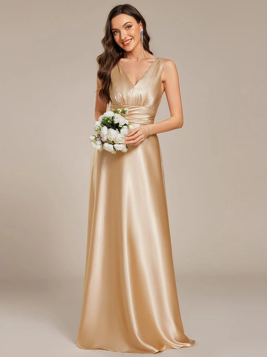 ever INDY|Sleeveless Empire Waist Satin Maxi Bridesmaid Dress With Pockets - Image 5