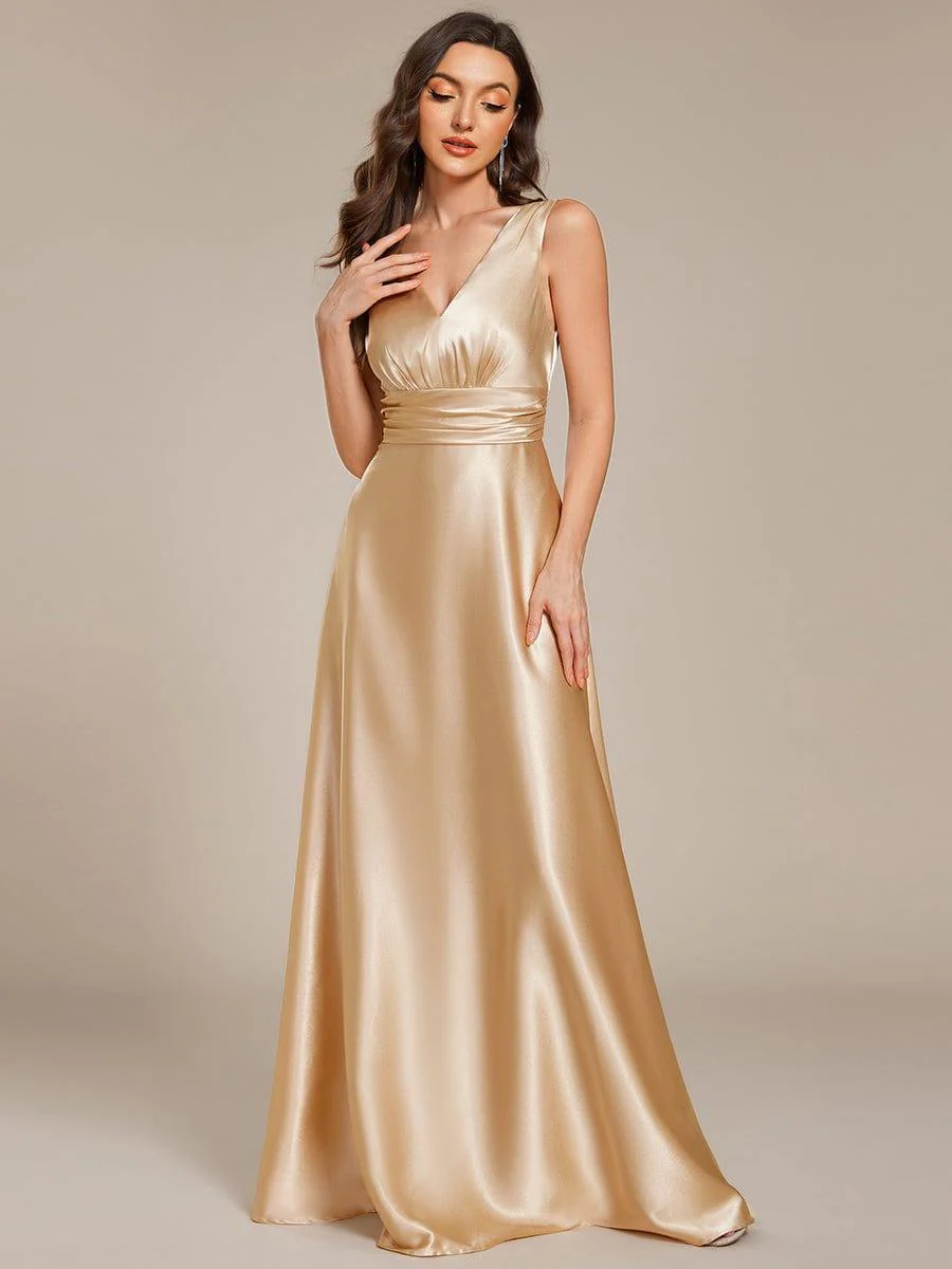 ever INDY|Sleeveless Empire Waist Satin Maxi Bridesmaid Dress With Pockets - Image 31