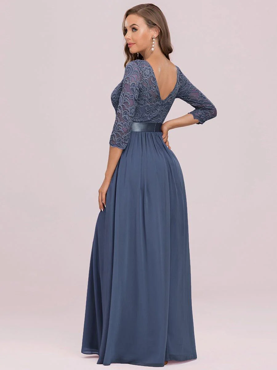 ever FAUN|Elegant Round Neck A Line See-Through Lace Bridesmaid Dress - Image 103