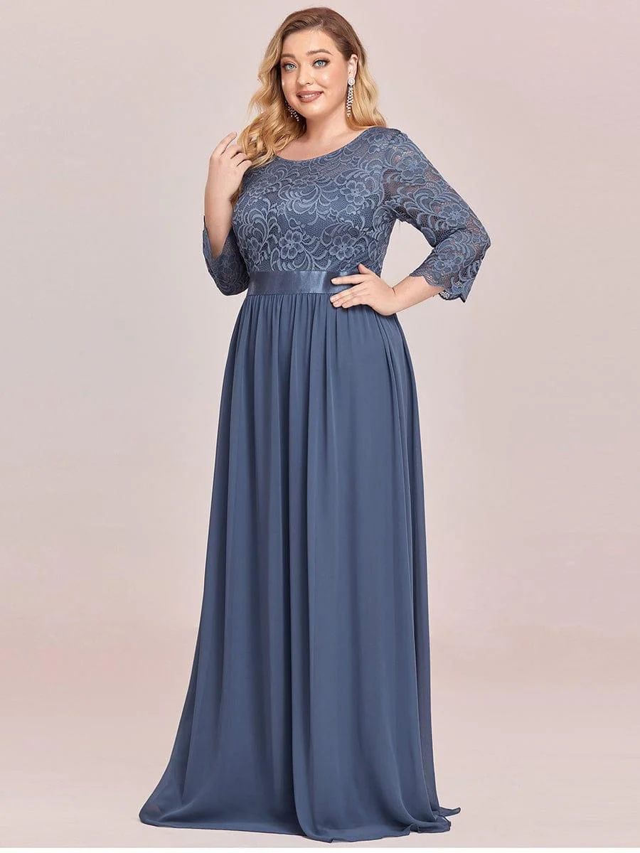 ever FAUN|Elegant Round Neck A Line See-Through Lace Bridesmaid Dress - Image 105
