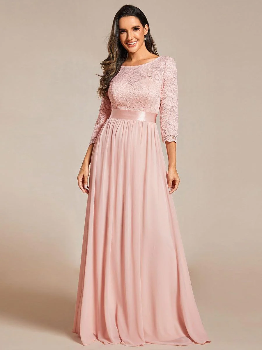 ever FAUN|Elegant Round Neck A Line See-Through Lace Bridesmaid Dress - Image 121