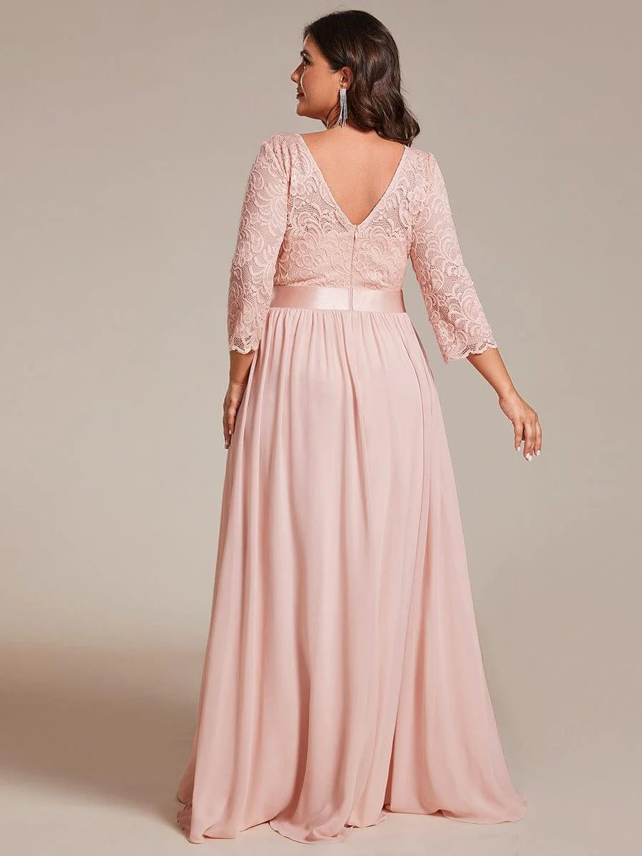 ever FAUN|Elegant Round Neck A Line See-Through Lace Bridesmaid Dress - Image 124
