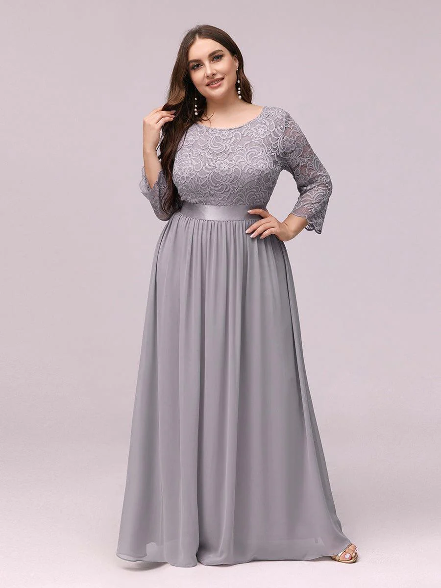 ever FAUN|Elegant Round Neck A Line See-Through Lace Bridesmaid Dress - Image 14