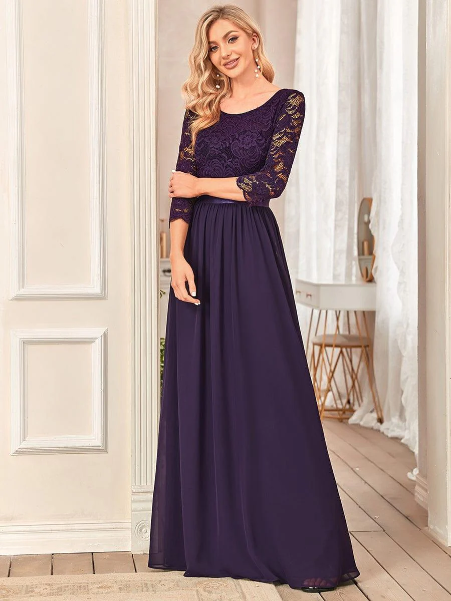 ever FAUN|See-Through Floor Length Lace Bridesmaid Dress with Half Sleeve - Image 18