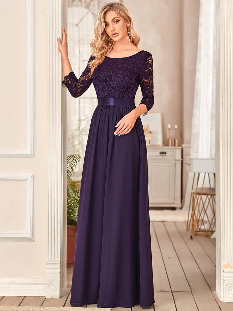 ever FAUN|See-Through Floor Length Lace Bridesmaid Dress with Half Sleeve - Image 21