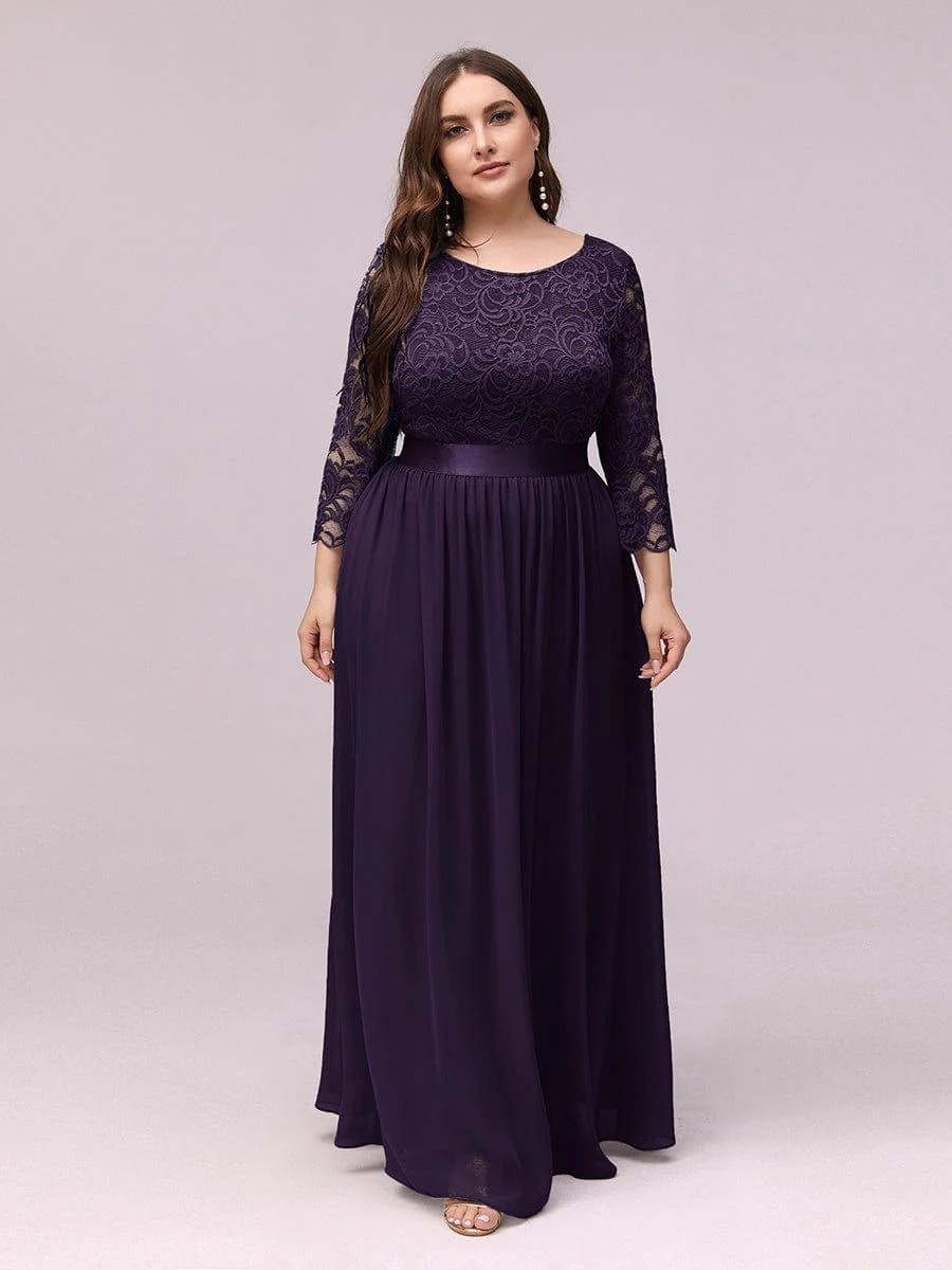 ever FAUN|See-Through Floor Length Lace Bridesmaid Dress with Half Sleeve - Image 22
