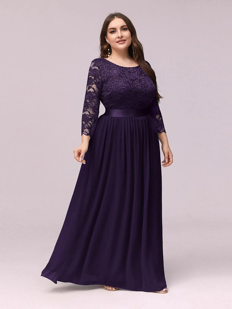 ever FAUN|See-Through Floor Length Lace Bridesmaid Dress with Half Sleeve - Image 24