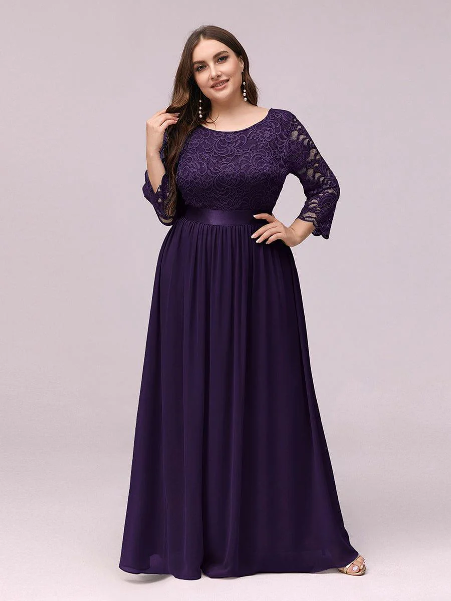 ever FAUN|See-Through Floor Length Lace Bridesmaid Dress with Half Sleeve - Image 25