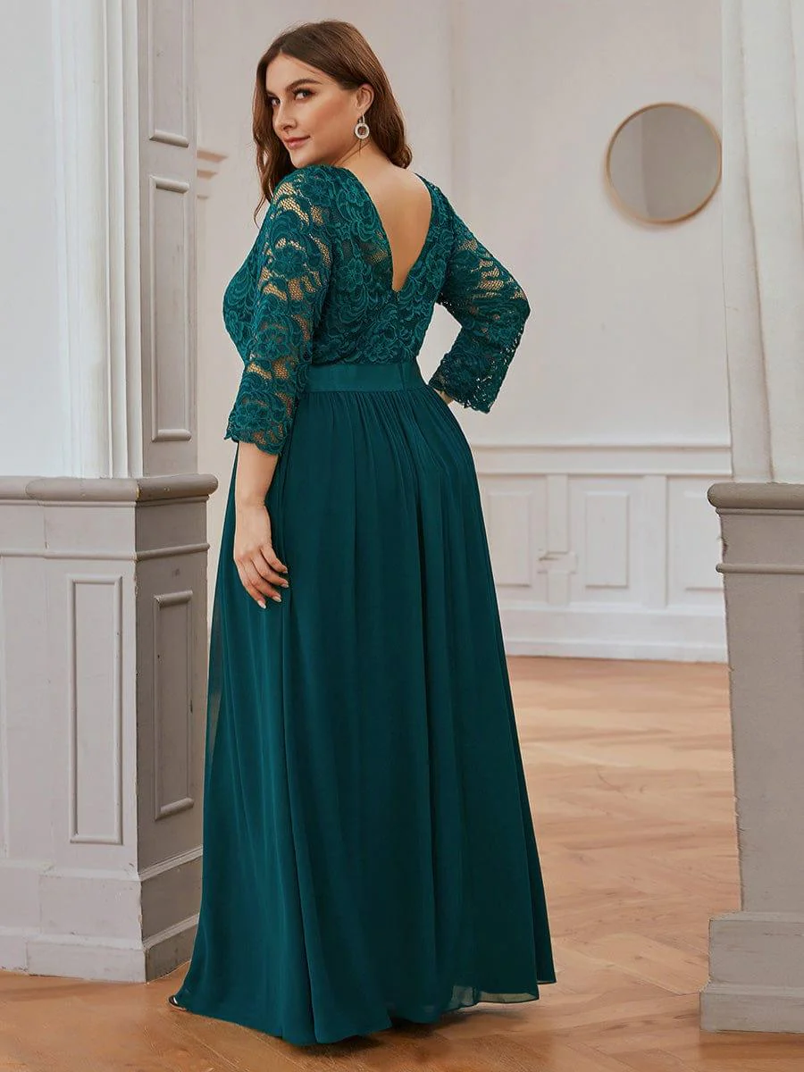 ever FAUN|See-Through Floor Length Lace Bridesmaid Dress with Half Sleeve - Image 35