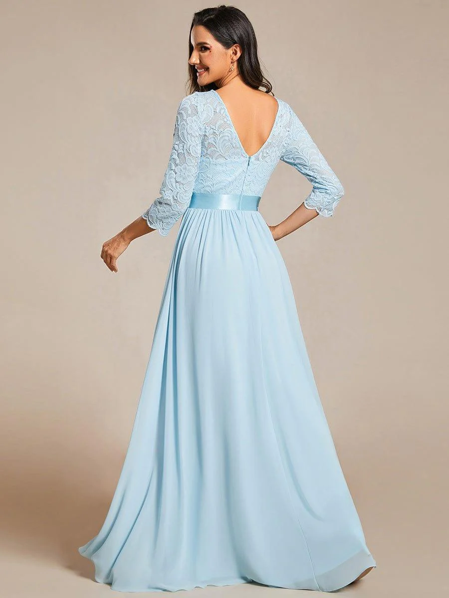 ever FAUN|See-Through Floor Length Lace Bridesmaid Dress with Half Sleeve - Image 43