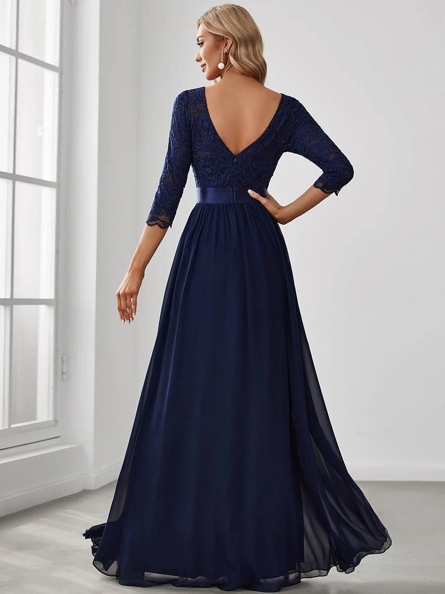 ever FAUN|Elegant Round Neck A Line See-Through Lace Bridesmaid Dress - Image 27