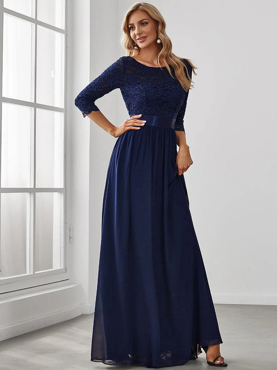 ever FAUN|Elegant Round Neck A Line See-Through Lace Bridesmaid Dress - Image 31