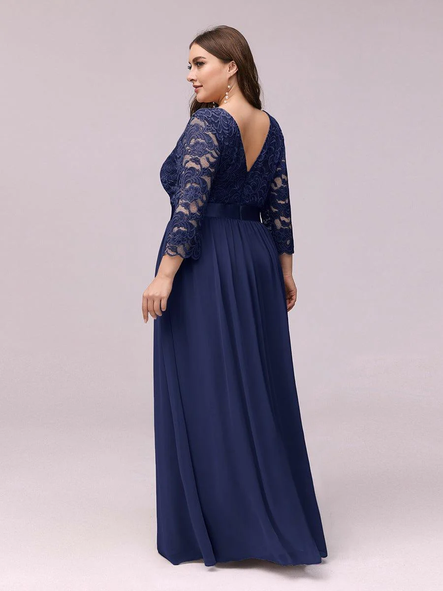 ever FAUN|Elegant Round Neck A Line See-Through Lace Bridesmaid Dress - Image 33