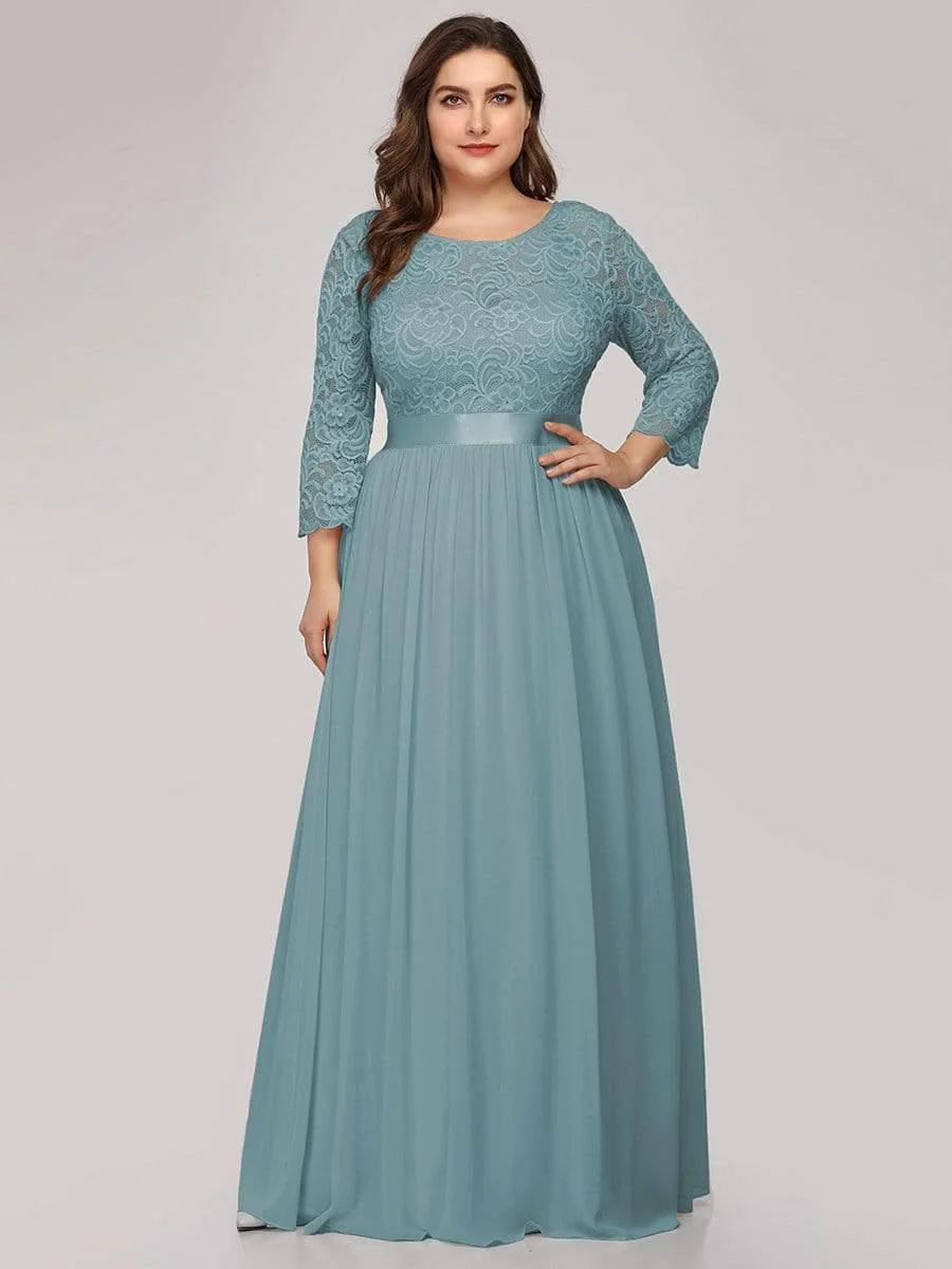 ever FAUN|Elegant Round Neck A Line See-Through Lace Bridesmaid Dress - Image 37