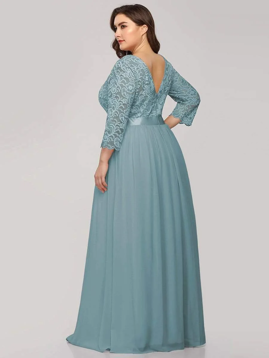 ever FAUN|Elegant Round Neck A Line See-Through Lace Bridesmaid Dress - Image 38