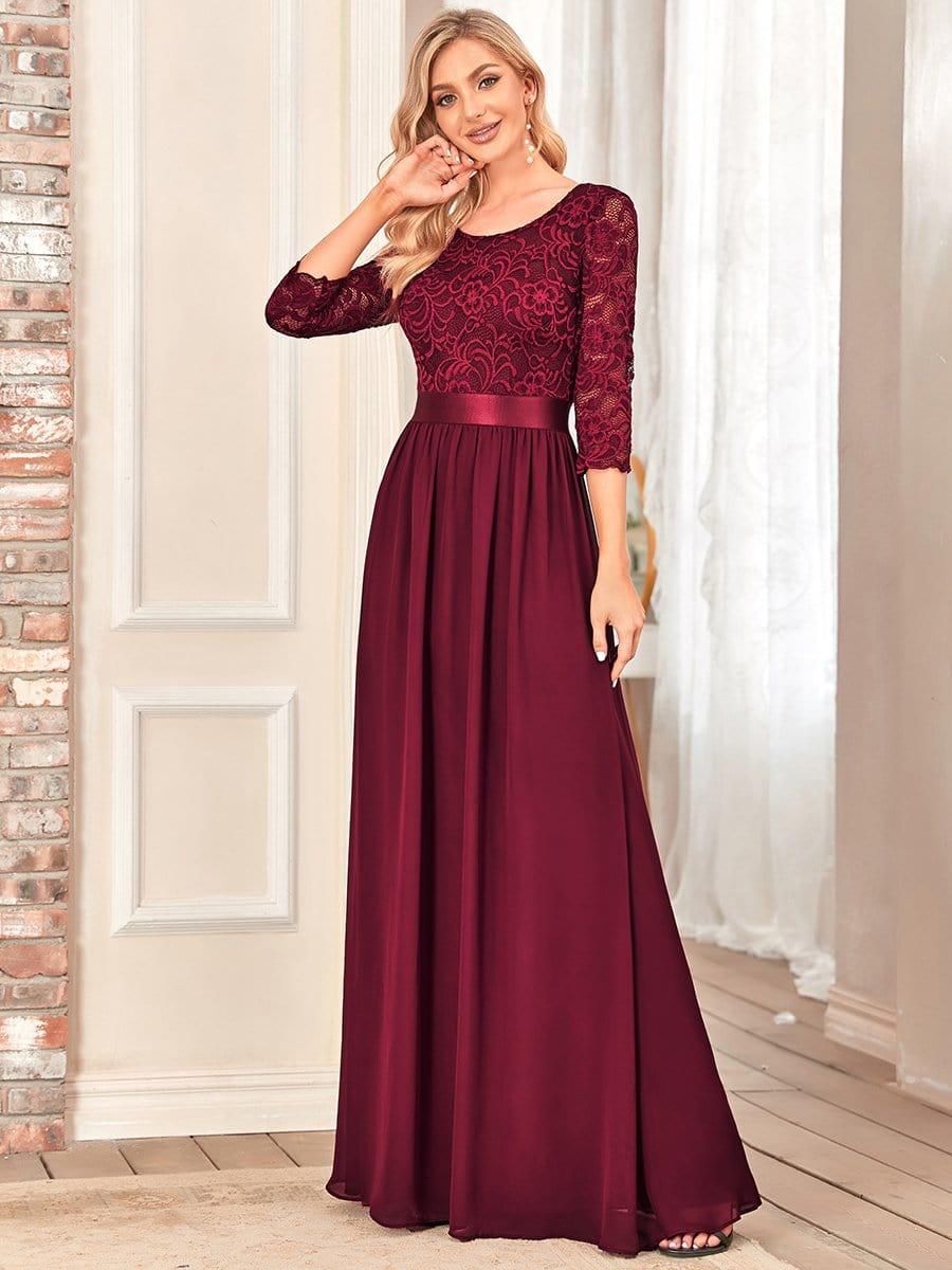 ever FAUN|Elegant Round Neck A Line See-Through Lace Bridesmaid Dress - Image 4