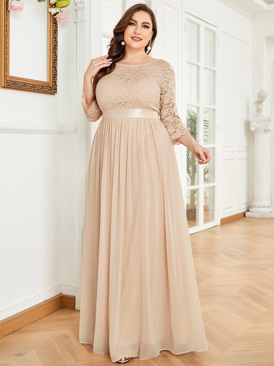ever FAUN|Elegant Round Neck A Line See-Through Lace Bridesmaid Dress - Image 44