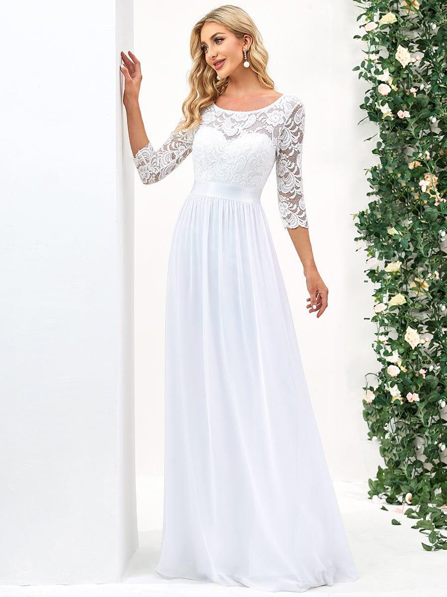 ever FAUN|Elegant Round Neck A Line See-Through Lace Bridesmaid Dress - Image 49