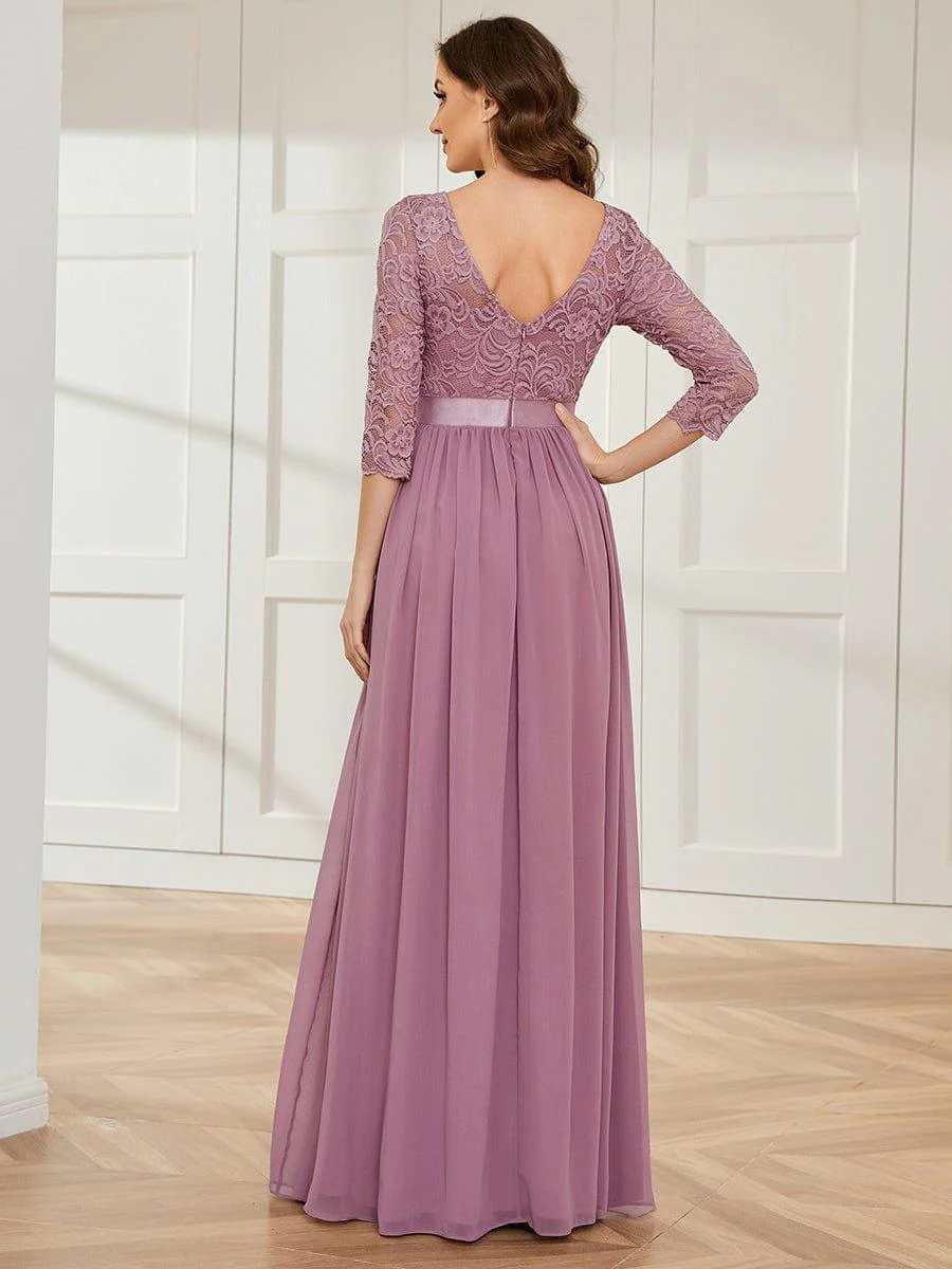 ever FAUN|Elegant Round Neck A Line See-Through Lace Bridesmaid Dress - Image 54