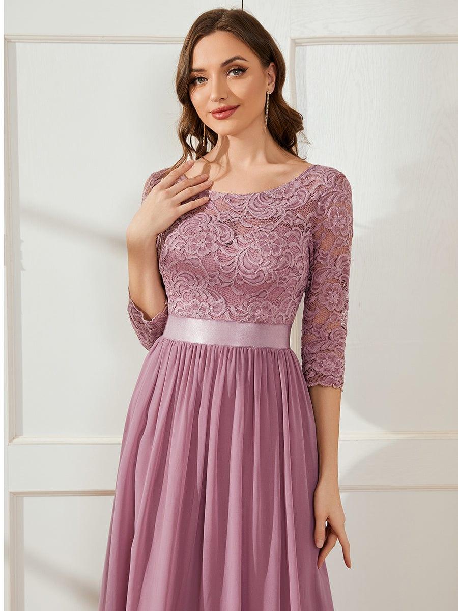 ever FAUN|Elegant Round Neck A Line See-Through Lace Bridesmaid Dress - Image 55
