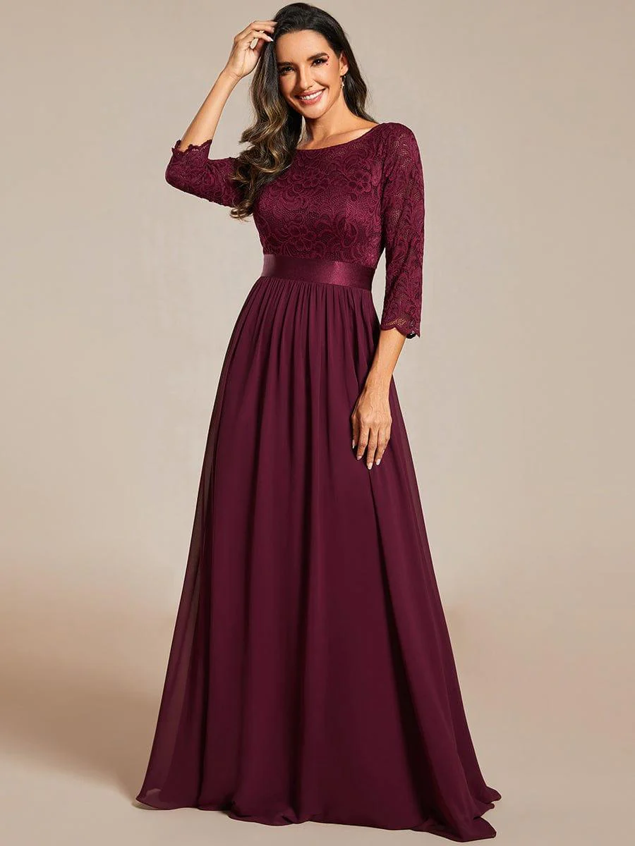 ever FAUN|Elegant Round Neck A Line See-Through Lace Bridesmaid Dress - Image 60
