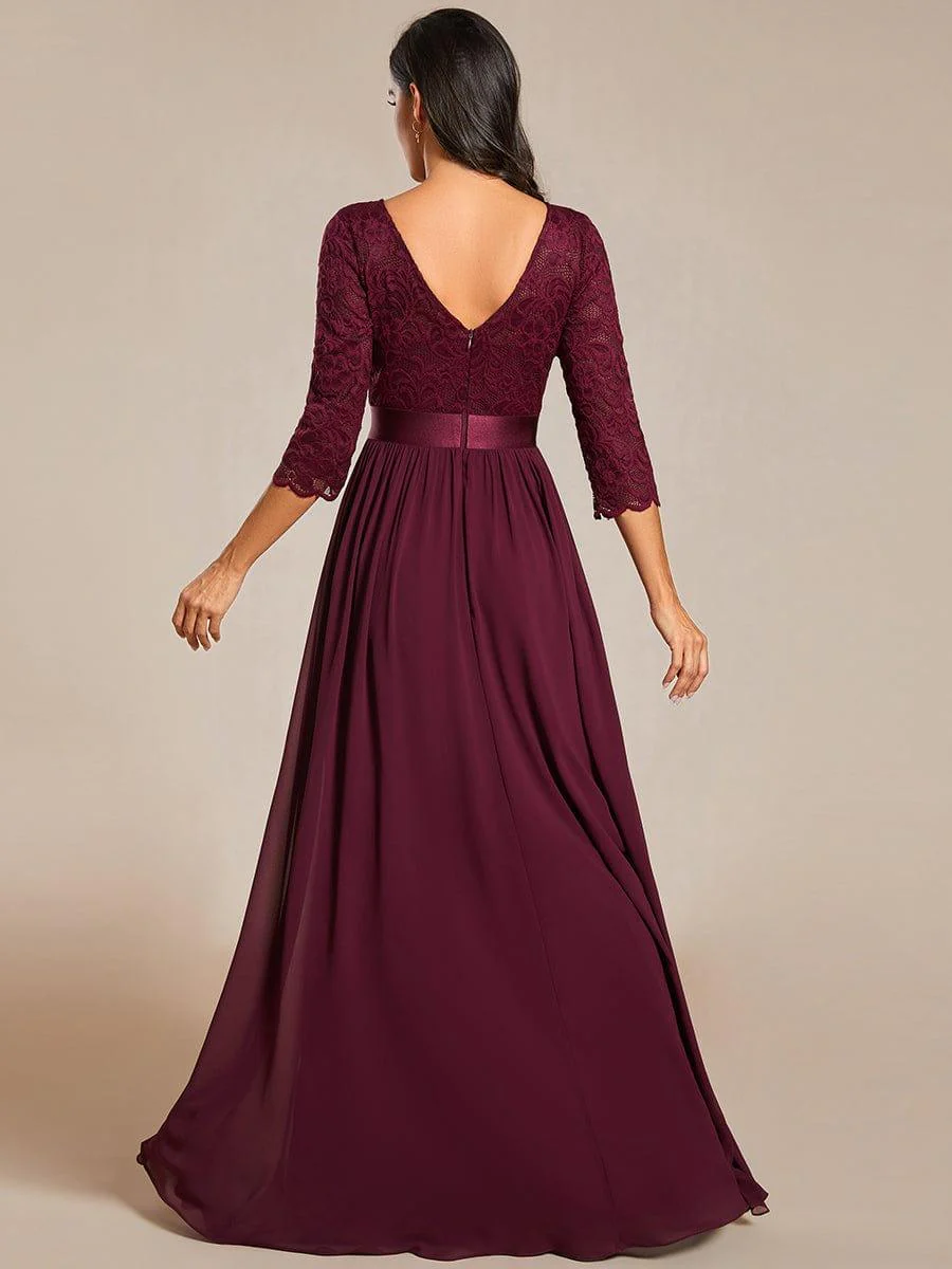 ever FAUN|Elegant Round Neck A Line See-Through Lace Bridesmaid Dress - Image 61