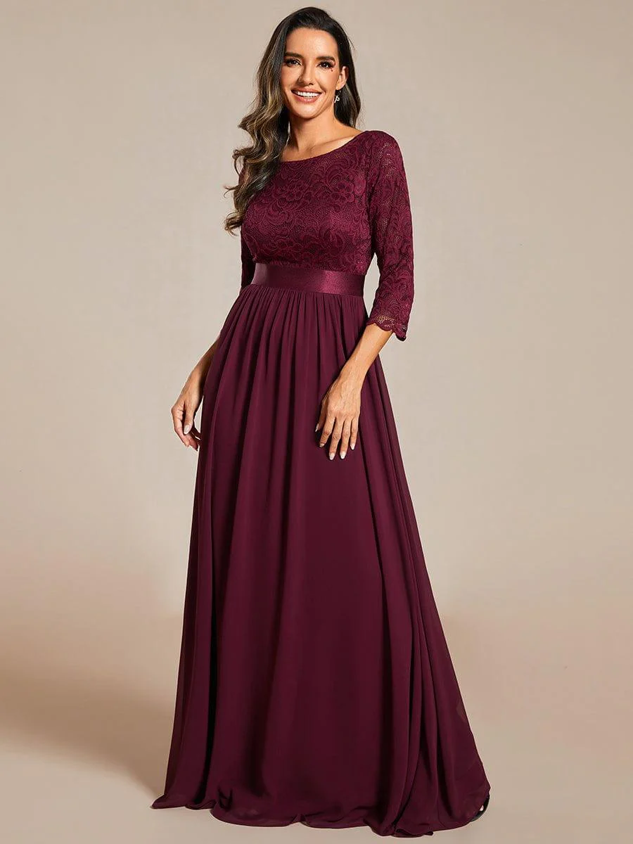 ever FAUN|Elegant Round Neck A Line See-Through Lace Bridesmaid Dress - Image 63