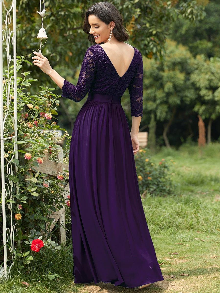 ever FAUN|Elegant Round Neck A Line See-Through Lace Bridesmaid Dress - Image 69