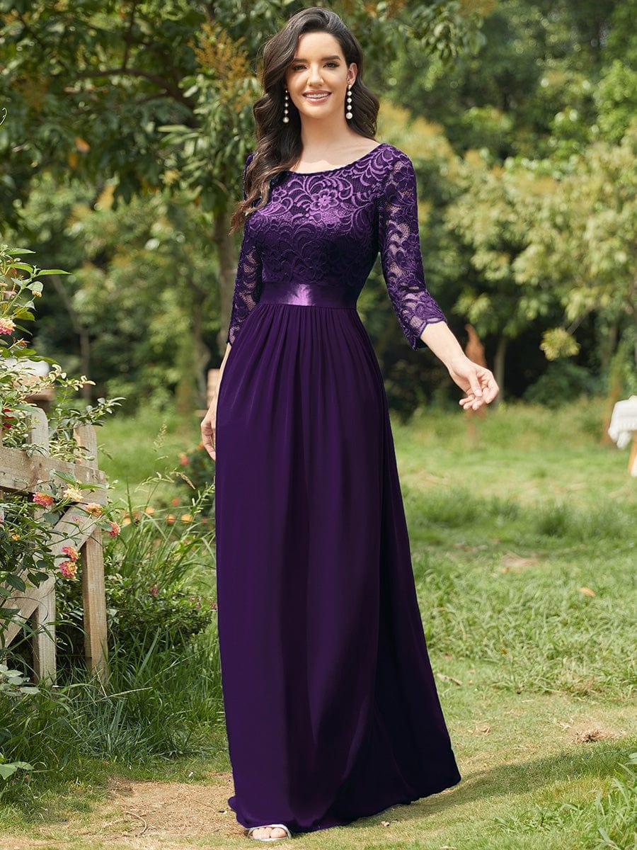 ever FAUN|Elegant Round Neck A Line See-Through Lace Bridesmaid Dress - Image 71