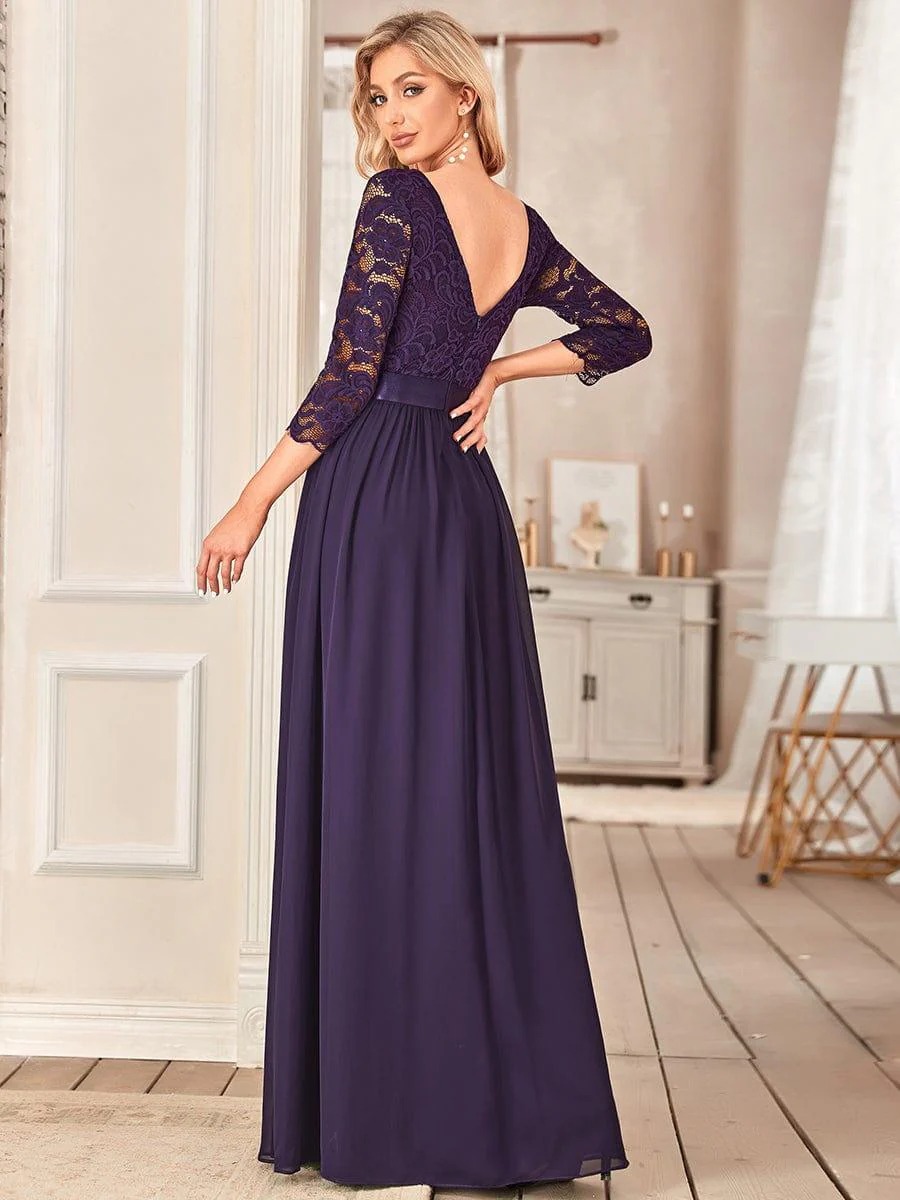 ever FAUN|Elegant Round Neck A Line See-Through Lace Bridesmaid Dress - Image 73