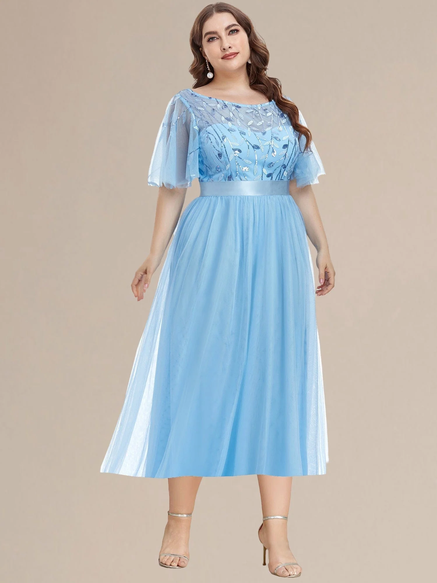 ever TAYLOR|Designer Sequin Leaf Midi Wedding Guest Dress - Image 25