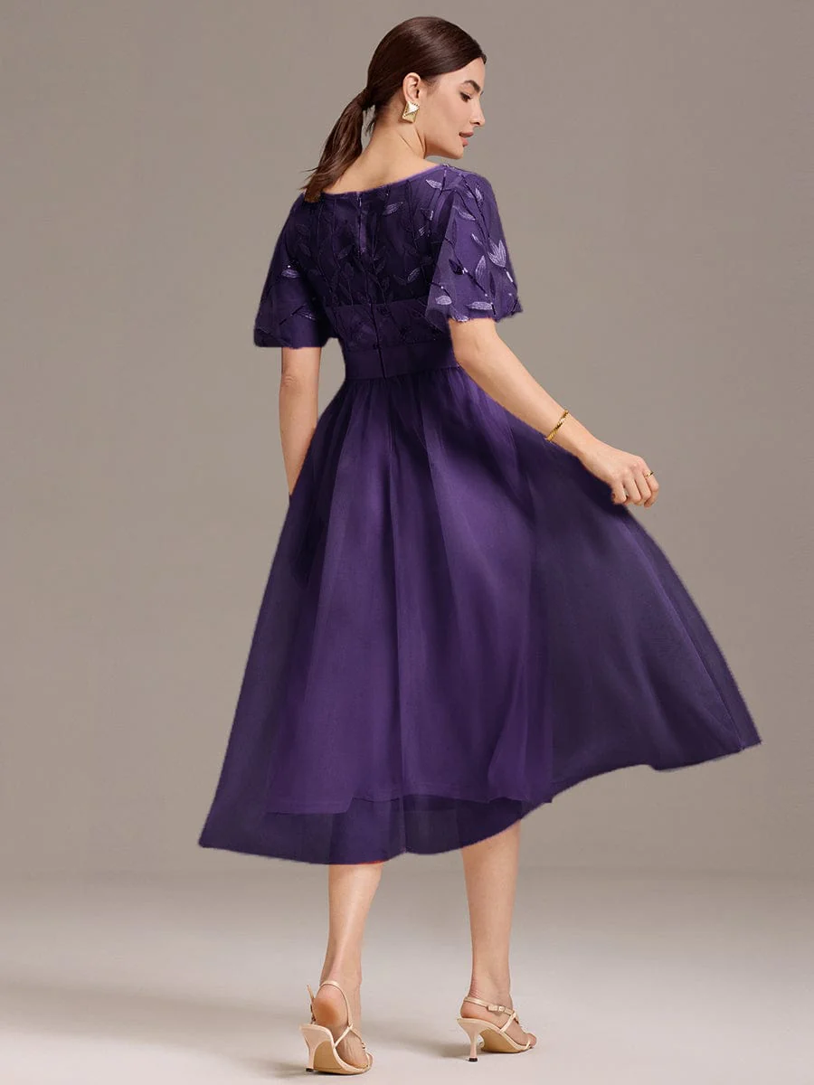 ever TAYLOR|Designer Sequin Leaf Midi Wedding Guest Dress - Image 5