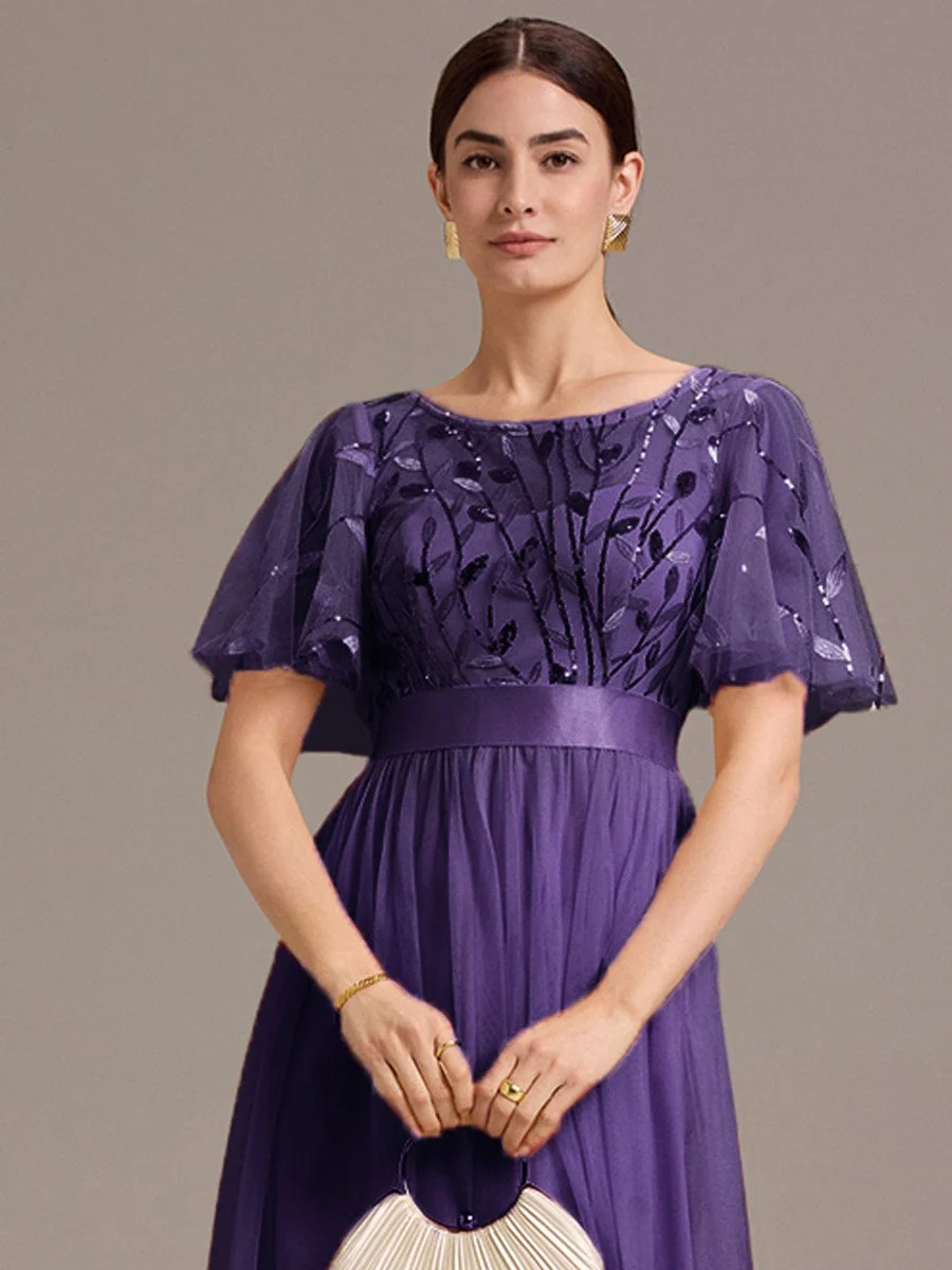 ever TAYLOR|Designer Sequin Leaf Midi Wedding Guest Dress - Image 6