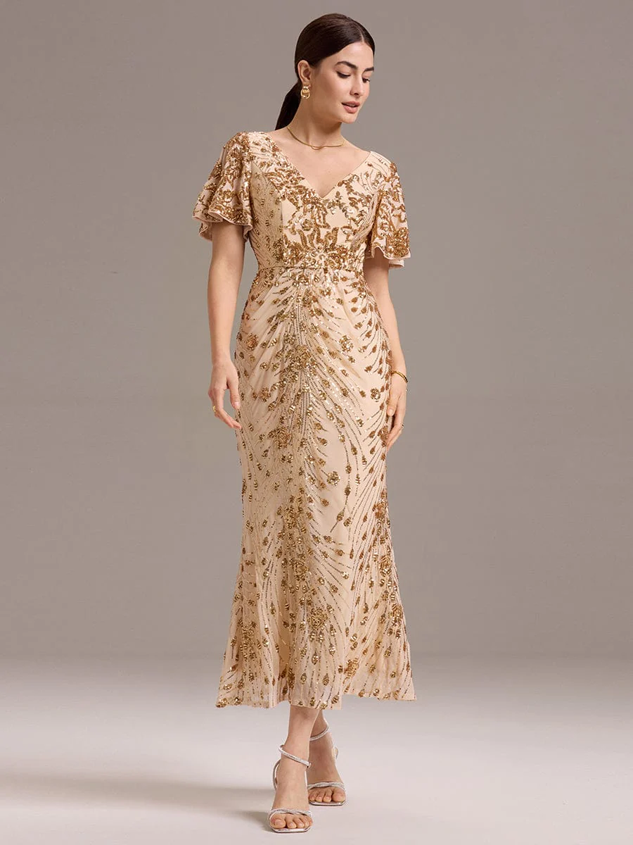 ever PALMER|Sequin Ruffle Sleeve Evening Dress - Image 15
