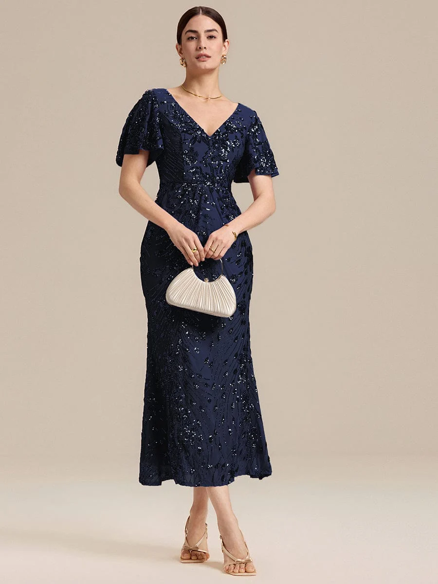 ever PALMER|Sequin Ruffle Sleeve Evening Dress - Image 3