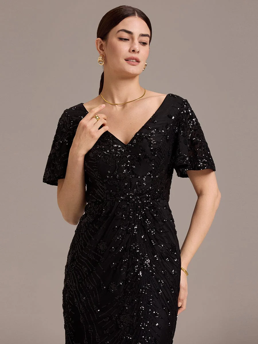 ever PALMER|Sequin Ruffle Sleeve Evening Dress - Image 5