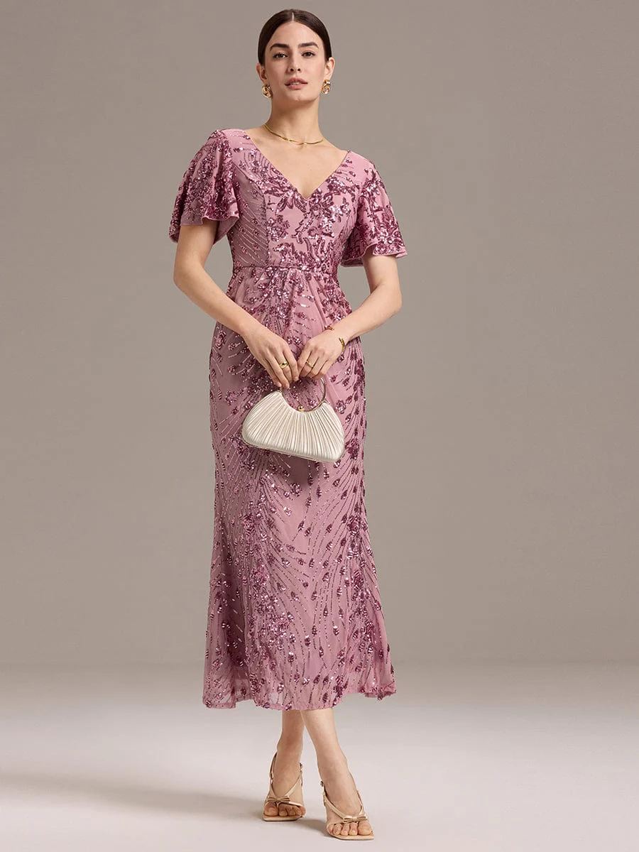 ever PALMER|Sequin Ruffle Sleeve Evening Dress - Image 6