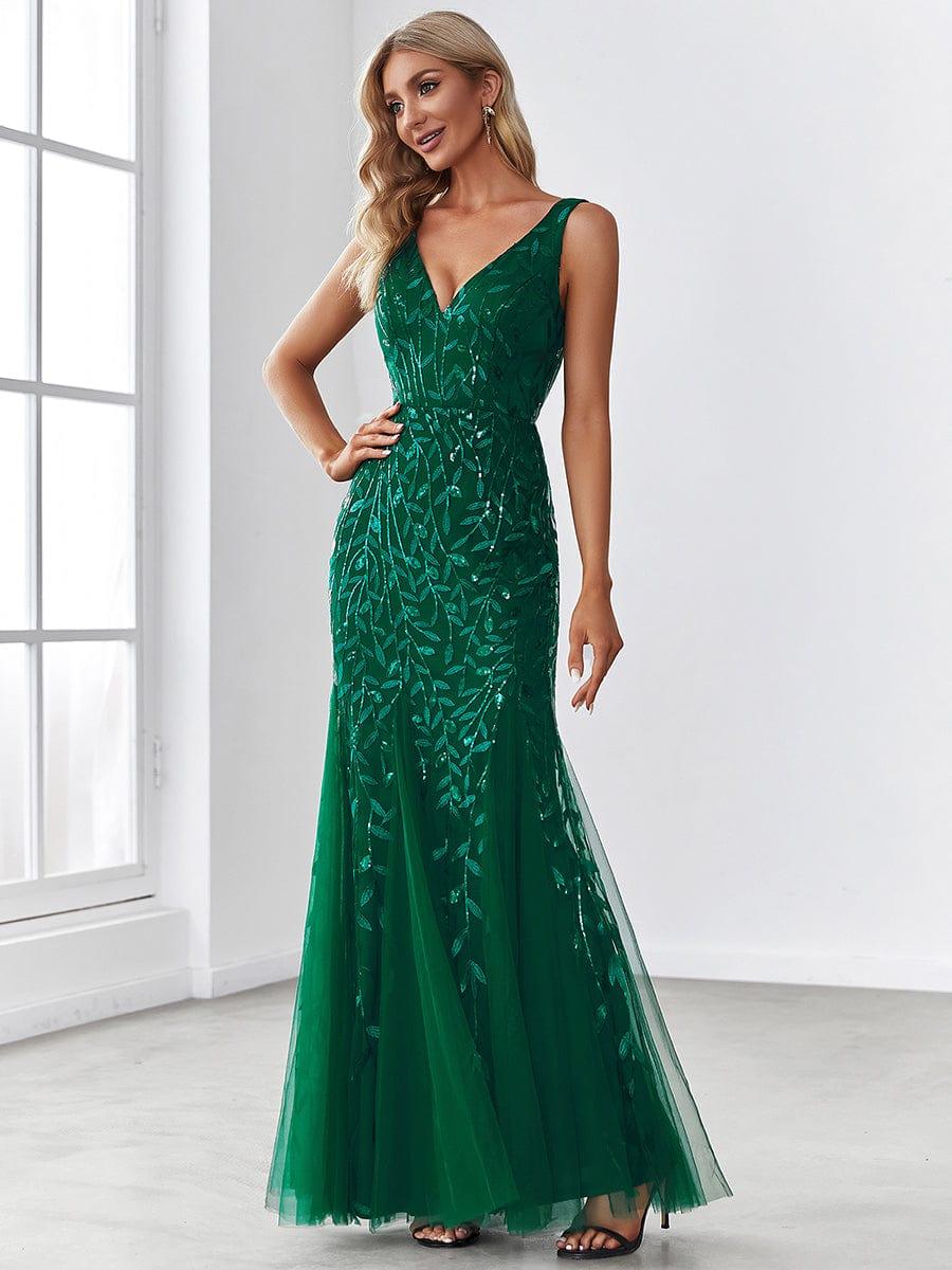 ever ORIEL|Sexy Double V-Neck Mermaid Sequin Evening Maxi Dress for Women - Image 3