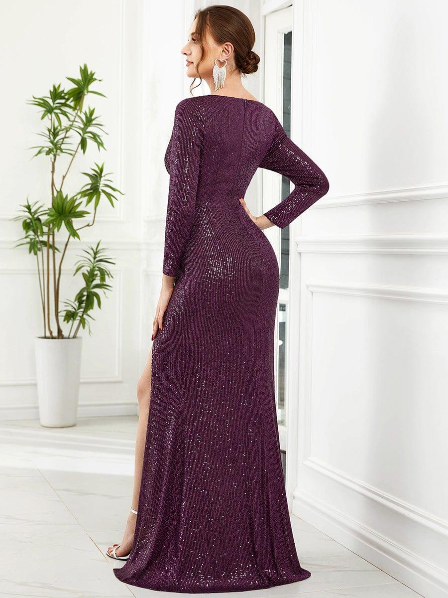 ever NYX|Shiny V Neck Sequin Evening Party Dress with Long Sleeve - Image 60