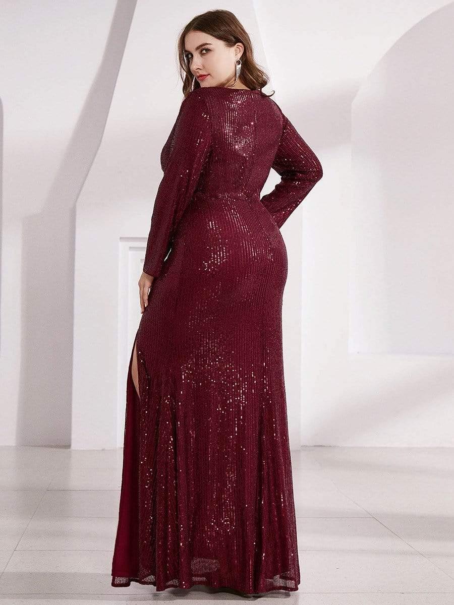ever NYX|Shiny V Neck Sequin Evening Party Dress with Long Sleeve - Image 7