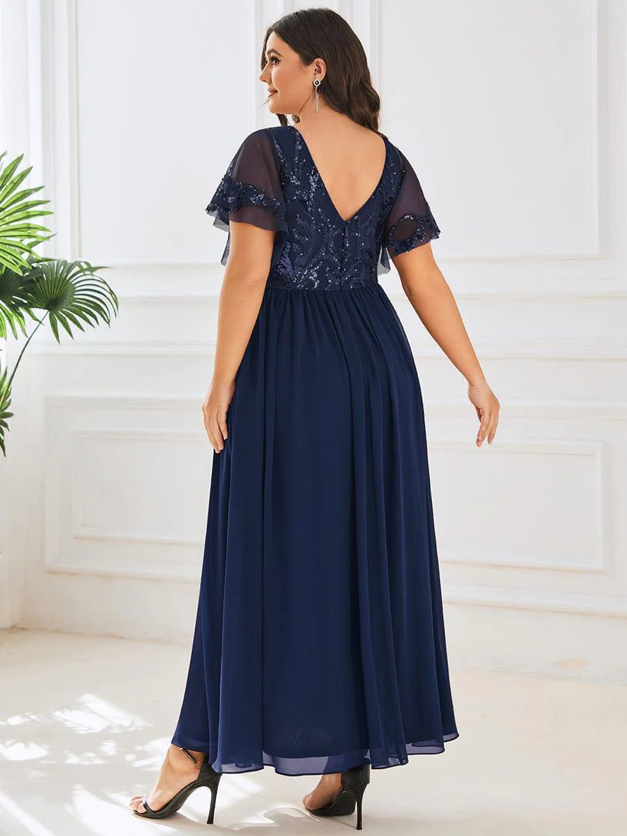 ever HAZEL|Short Sleeve V-Neck Sequin Chiffon A-Line Mother of the Bride Dress - Image 10