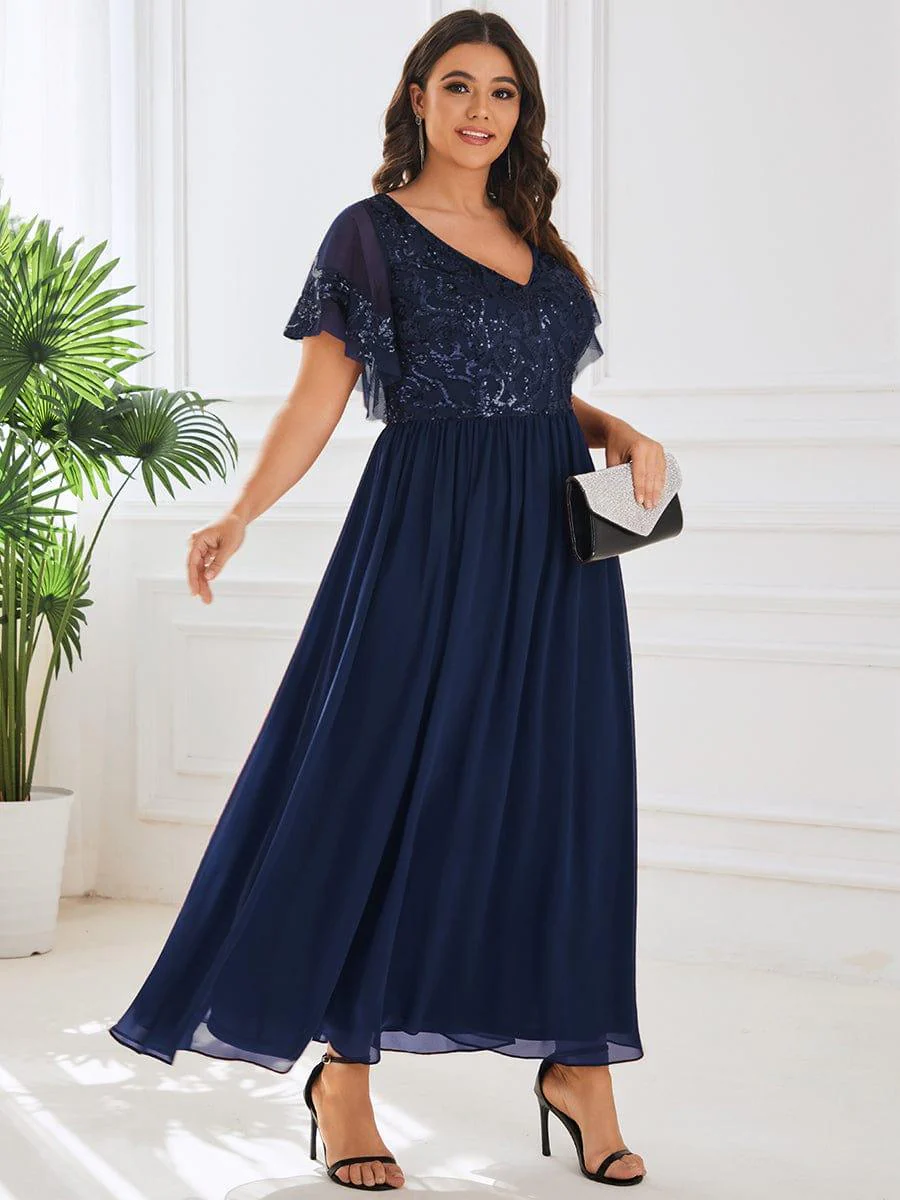 ever HAZEL|Short Sleeve V-Neck Sequin Chiffon A-Line Mother of the Bride Dress - Image 11