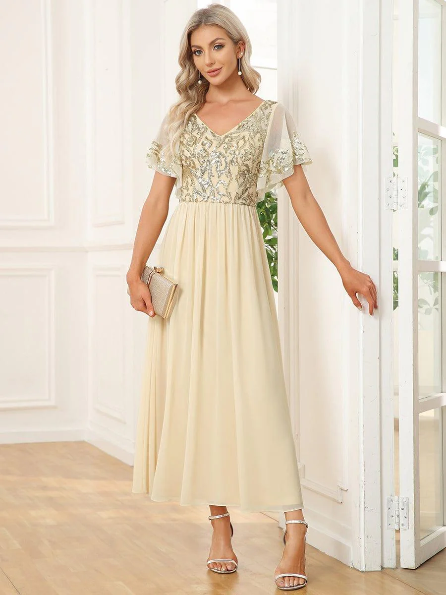 ever HAZEL|Short Sleeve V-Neck Sequin Chiffon A-Line Mother of the Bride Dress - Image 14