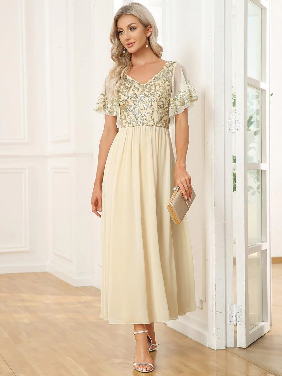 ever HAZEL|Short Sleeve V-Neck Sequin Chiffon A-Line Mother of the Bride Dress - Image 15