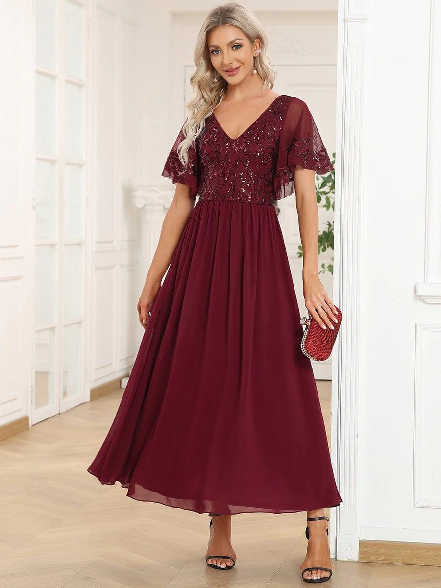 ever HAZEL|Short Sleeve V-Neck Sequin Chiffon A-Line Mother of the Bride Dress - Image 19